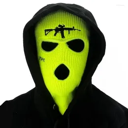 Berets Embroidery Gun Face Protection Keep Warm Balaclava Ski Mask Solid Color Winter Halloween Party Unisex Cap Beanie