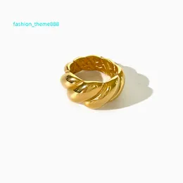 R0117 Klasik Fransız 18K Gold Pvd Kaplama Kruvasan Yüzük Leydi Paslanmaz Çelik Anti Kararnık Tıknaz Twist Dome Rings Popüler