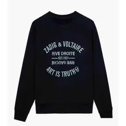Męskie bluzy bluzy Zadig Voltaire projektant bluza zwole zv damska damska czarna klasyczna litera haft bawełniany biały luźny pott