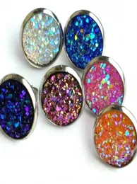 Fashion 12mm Imitate Natural Stone Drusy Druzy Stainless Steel Stud Earrings For Women Lady Jewelry NMK17837232