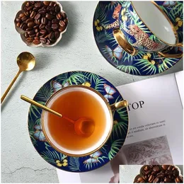 Cups Saucers Jungle Bone China Coffee Cup European-Style Luxury English Afternoon And Saucer Set Small Exquisite Drop Delivery Hom Dhxl8