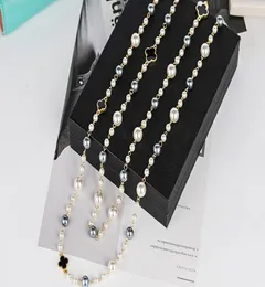 High quality fashion brand design imitation pearl necklaces for women long double layer bead necklace7863459