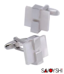 Savoyshi Luxury White Shell Cufflinks for Mens Shirt Cuff Brand عالية الجودة أزرار أكمام مربعة زفاف كاملة المجوهرات 5908751