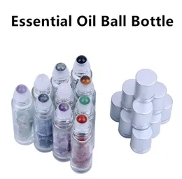 10 ml Essential Oil Roll-On Bottles Glass Roll på parfymflaska med krossad naturlig kristallkvarts stenkristallrullkula