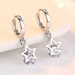 Hoop Earrings 925 Silver Needle Trend Crystal Star Charm Earring For Women Girls Party Wedding Jewelry Eh1417