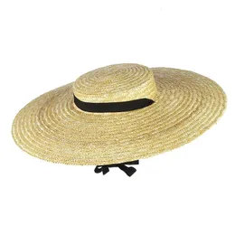 Verão áspero palha plana topo grande aba gravata chapéu largo feminino elegante praia 240219