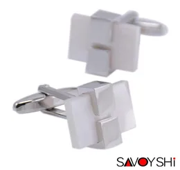 Savoyshi Luxury White Shell Cufflinks for Mens Shirt Cuff Cuff عالية الجودة أزرار أكمام مربعة هدية الزفاف كاملة المجوهرات 3324009