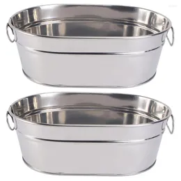 Dinnerware Sets 2 Pcs Seafood Bucket Mini Hamper Fried Holder Container Ice Shelf Desktop French Fries Chicken Party Stainless Steel Barrel