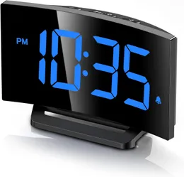 Yatak odaları için dijital çalar saat, modern kavisli tasarıma sahip dijital saat, göze çarpan mavi LED sayıları