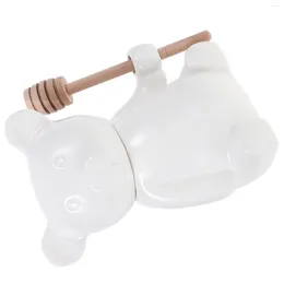Dinnerware Sets Honey Pot Polar Bear Jar Jars With Dipper Shape Ceramic Modeling Container Syrup