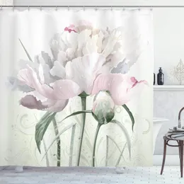 Cortinas de chuveiro flor cortina floral rosa rosas tulipas abstrato jardim folhas com pétalas e botões impressão detalhada pano fabr