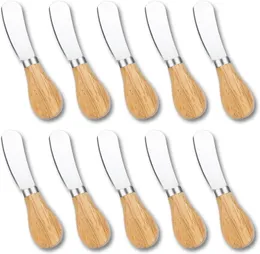 10 Pcs Cheese Spreader Knives, Mini Butter Knife Spreader with Wooden Handle, Stainless Steel Cheese Knife Set for Charcuterie Board, Sandwich, Appetizers
