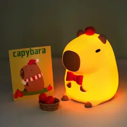 Adorkable Silicone LED Capybara Night Light Animal Lamp Touch Sensor Nightlight Children Kid Bedside Bedroom Decor Birthday Gift 240220