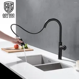 Kitchen Faucets Industrial Style Single Hole Pull Out Spout Brass Faucet Black Sink Mixer And Rotatable Stream Deck Mount Tap