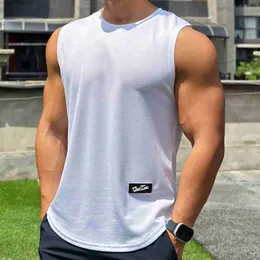 Men's Tank Tops Summer New Trend Mens Pullover Round Neck Mesh Bottom Shirt Sports Fitness Top Sleeveless Vest Quick DryL2402