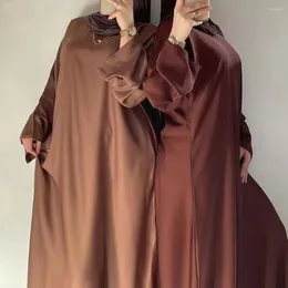 Ubranie etniczne Dubai Abaya muzułmańska sukienka dla kobiet Ramadan Jibab Indie Satin Arab Abayas Turkey Eid Robe Musulman Long Islamic