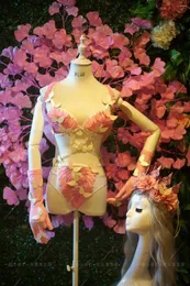 Stage Wear Customized Nightclub Bar Gogo Female Car Model Runway Props Costume Pink Wing Set Bikini Performance