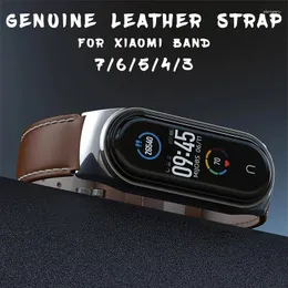 مشاهدة حزام جلدي أصلي لـ Mi Band 3 4 5 6 Cowhide Fabrics Metal Case Xiaomi 7 Wristbands Style Design Soft