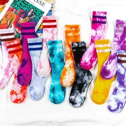 Women Socks Unisex Tie-Dye Street Trend High-Top Tide Sock Men Solid Color Cotton Striped Basketball Skateboard