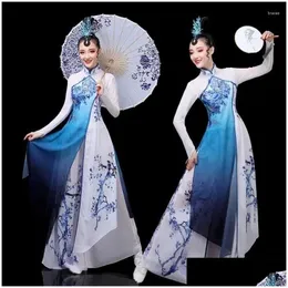 Palco desgaste tradicional chinês vintage hanfu mulheres flor impressão qipao vestido antigo dança folclórica streetwear desempenho entrega de gota um otect