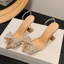 Sandals Eilyken Spring Butterfly-knot Crystal Designer Pumps Women PVC Transparent High Heels Sexy Pointed Toe Party Prom Mules ShoesL2402
