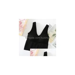 Camisoles tanques sexy mulheres colheita tubo superior sem costura esportes tanque com roupa interior sem fio acolchoado sutiã bralette colete para v-pescoço camisola dhe0s