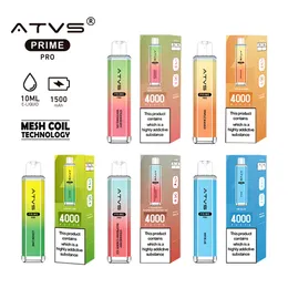 Origina ATVS 4000 Puff Disposable E Cigarettes 1.0Ohm Mesh Coil 10Ml Pod Battery Non-Rechargeable Electronic Cigs 0% 2% 3% 5% Disposable Vape Bar 10 Flavors In Stock