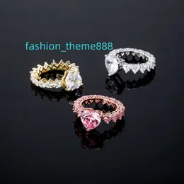 Fashion Pink Heart Cut Diamonds Ring Iced Out CZ Zircon 18K Gold Plated Rings Hip Hop Jewelry for Men Women Gifts