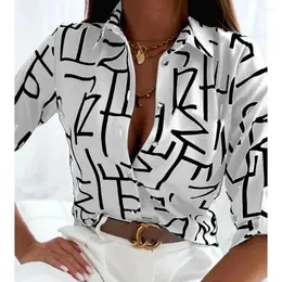 女性用Tシャツファッション印刷されたシャツパターンボタントップスリムフィット快適な服vネックカジュアル長袖