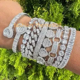 in stock silver plated bling round rectangle cz paved Miami cuban link tennis chain bracelet iced out jewelry for women girl