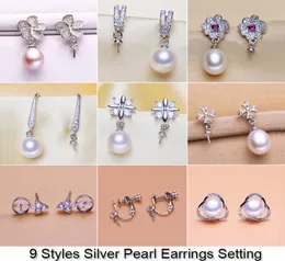 光沢のあるパールイヤリング設定Zircon Silver Earrings Setted Pearl Stud erring取り付けEarring空白DIYジュエリーDIYギフト18PCS5556678