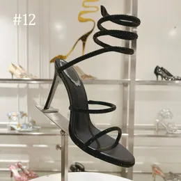 Большой размер US12 Женские туфли на высоком каблуке Роскошные туфли на каблуке со змеиной оберткой Сандалии Женские туфли со стразами Свадебная инкрустированная кристаллами змея Дизайнерская модная коробка