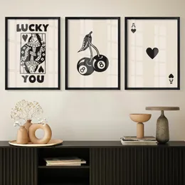 Set di 3 poster da parete con poker Lucky You, decorazione da parete con stampa retrò alla moda per la regina di cuori, decorazione da parete rustica vintage per la casa della fattoria (Nero 12x16 pollici)