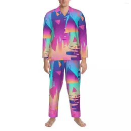 Pigiama da uomo retrò Memphis anni '70 Set pigiama primavera Graffiti Stampa artistica Night Man 2 pezzi Estetico Oversize Abbigliamento da notte personalizzato Regalo