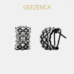Stud Earrings GEEZENCA 925 Silver Black Zinc Plated Lace Hollow Craft Zircon For Women Simple Classic C Shaped Small Earring 2024