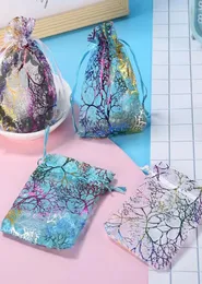 Coralline Pattern Gilding Organza Drawstring Jewelry Packaging Pouches Design Party Candy Wedding Favor Gift Bags 7x9cm 9x12cm 10x5209976