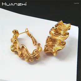 Stud Earrings HUANZHI Irregular Wrinkle Pleated Texture Hoop For Women Girls Metal French Vintage Ins Style Fashion Jewelry Gifts