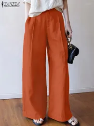 Kadın Pantolon Moda Sonbahar Kadınlar Zarif Yüksek Bel Ofis Pant Zanzea Geniş Bacak Pantolon Sıradan Katı Uzun Pantalon Palazzo