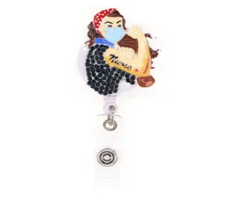 10pcs Super Women Nurse Hero Retractable Badge Holder Rhinestone Bling For Nurse Gift ID Card Name Pull Reels With Clip7406609