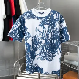 New Mens 여성 디자이너 캐주얼 럭셔리 블루 패턴 Tshirts 편지 인쇄 셔츠 패션 티셔츠 여름 파리 코튼 탑 티