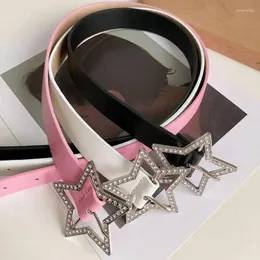 Belts Pink Leather Elastic Rhinestone Star Buckle Belt Y2K Binding Embellished Waistband Pentagram Retro Decoration Accessories