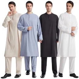 Roupas étnicas Muçulmano Árabe Homens Jubba Thobe Robe Calças Conjunto Roupas Islâmicas Terno Abaya Saudita Ramadan Eid Turquia Kurtas Vestido Thoub Kaftan