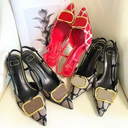 10a top quality Lady Casual Shoe VLogo Signature high heel designer Summer Women men high Pump Sandal Dress Shoe vintage fashion Leather Flat heel Outdoor sandale box