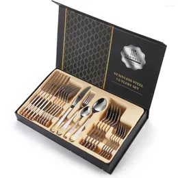 Dinnerware Sets Complete Tableware Of Dishes 24 Pieces Stainless Steel Gold-Plated Bead Point Cutlery Set Luxury Holiday Gif