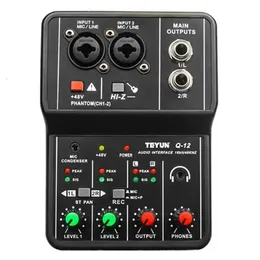 Teyun Q-12 Sound Card Audio Mixer Sound Board Console Desk System Interface 4 Channel 48V Power Stereo Computer Sound Card 240221