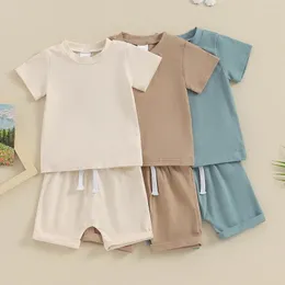 Clothing Sets Summer Toddler Baby Clothes Short Sleeve Elastic Shorts Breathable Cotton Suit For 0-3Yrs Infant Boy Girl Solid Outfits