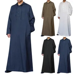 Abbigliamento etnico Abito in mussola Islamico Jubba Thobe Camicie a maniche lunghe Felpe con cappuccio Caftano arabo saudita Uomo Abaya Dubai