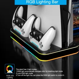 Stands Vertical Cooling Stand Game Helmet Rack Controller Charger Dock Station Storage Disc with RGB Light Cooling Fan for PS VR2 PS5