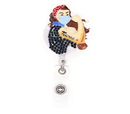 10pcs Super Women Nurse Hero Retractable Badge Holder Rhinestone Bling For Nurse Gift ID Card Name Pull Reels With Clip6362441