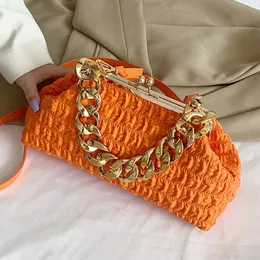 Luxus Marke Frauen Lila Orange Messenger Taschen Shell Clip Dicke Kette Geraffte Handtaschen Und Geldbörse Prom Clutch Dame Schulter 240223